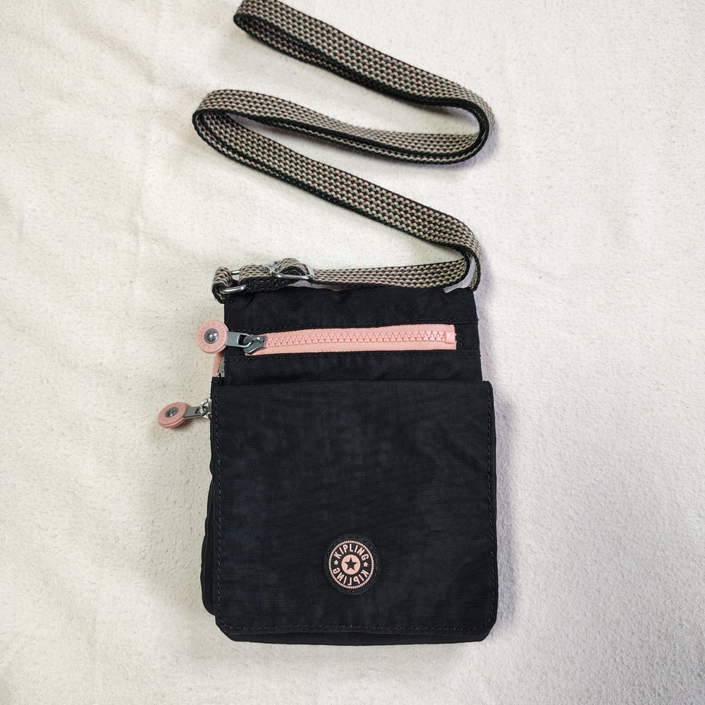 Kipling Crossbody Bag Women Small Black Peach Mini Messenger Bag